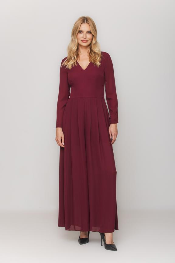 Bordowy zwiewny kombinezon z długim rękawem