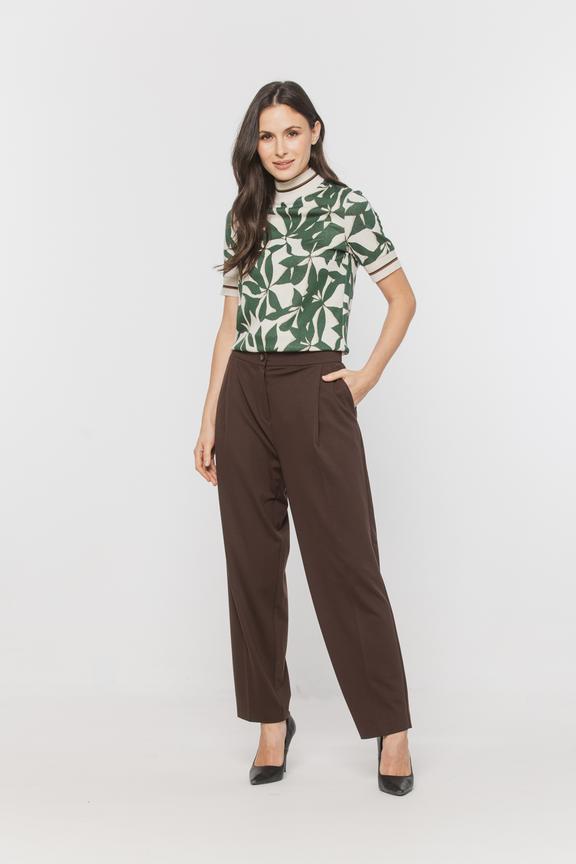 Brązowe dzianinowe spodnie w kant z gumką w pasie