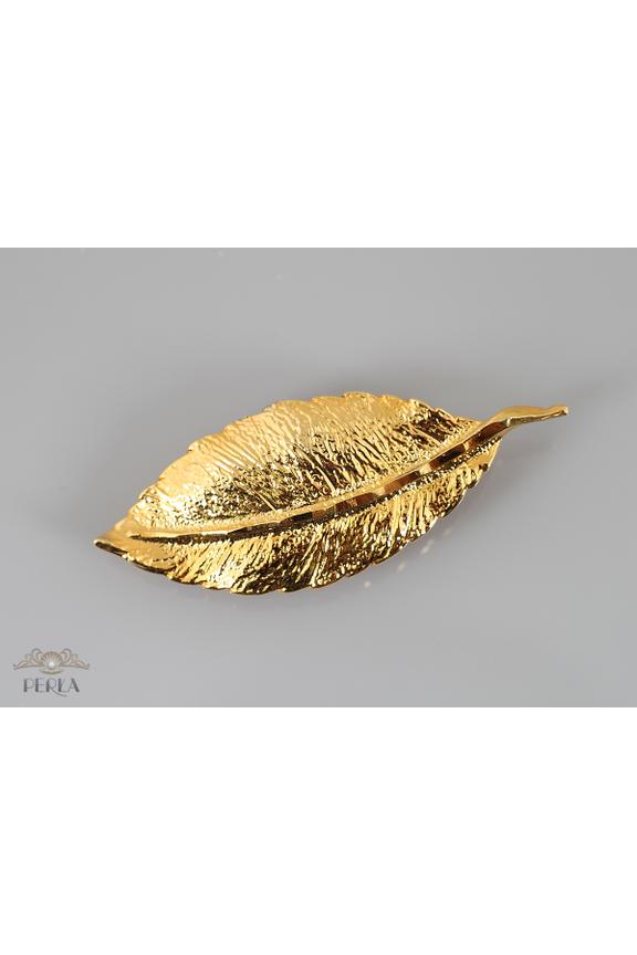 Elegancka broszka złoty listek