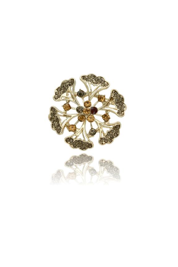 Elegancka złota broszka kwiatek z cyrkoniami