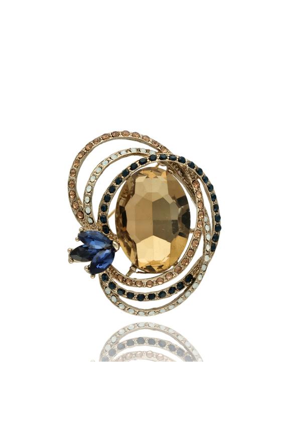 Efektowna broszka ze złotym błyszczącym szkłem