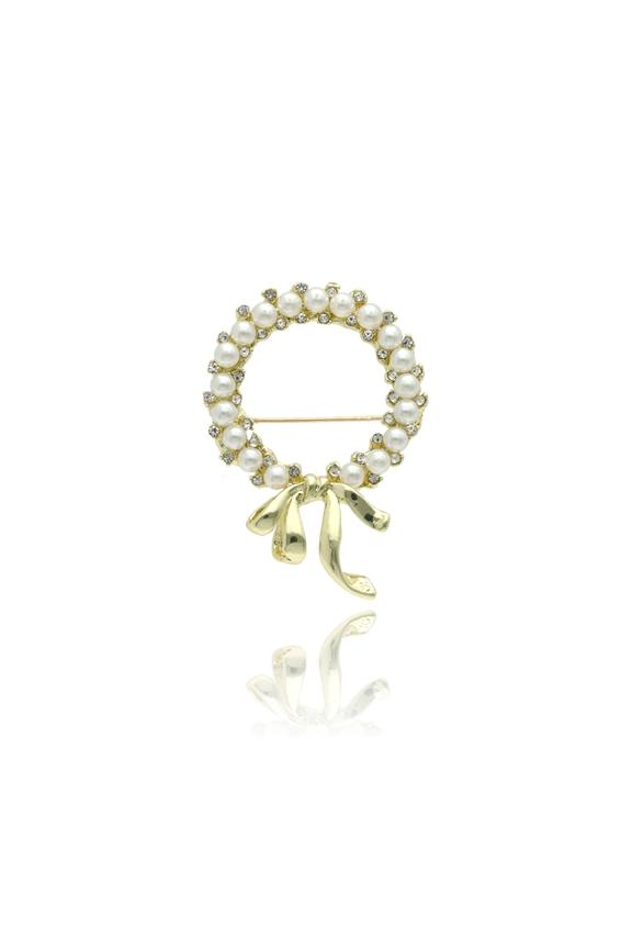 Urocza złota broszka z perłami Shell