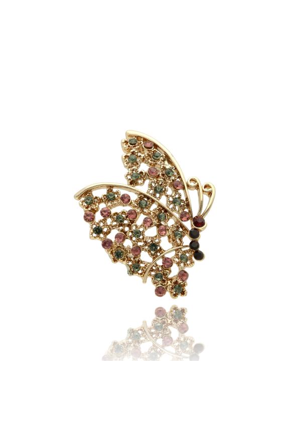 Finezyjna broszka z jasnymi fioletowymi kryształkami