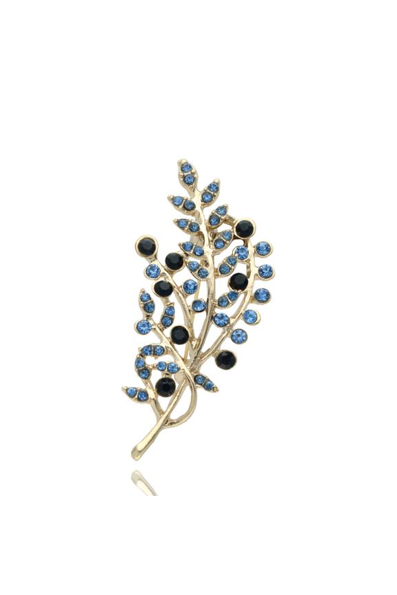Efektowna złota broszka z niebieskimi cyrkoniami