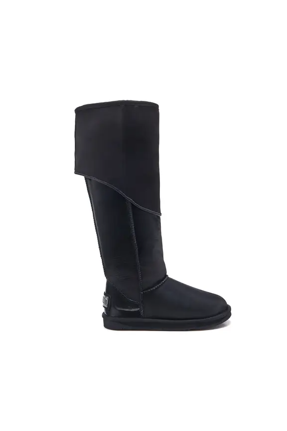 Luksusowe wysokie buty z naturalnej czarnej skóry