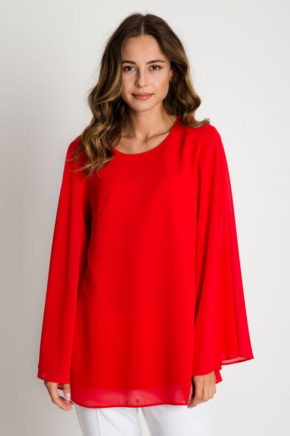 Czerwona luźna bluzka z rozkloszowanymi rękawami