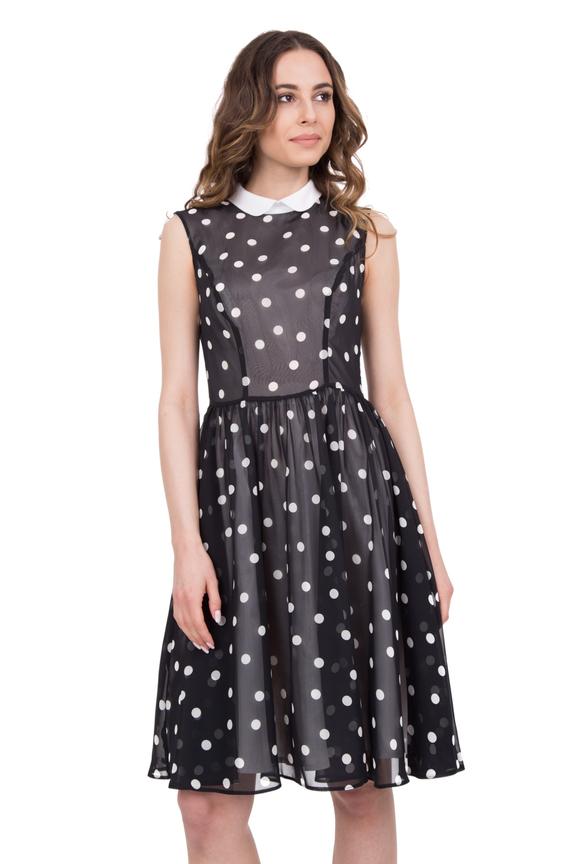 Czarno-biała rozkloszowana sukienka w groszki