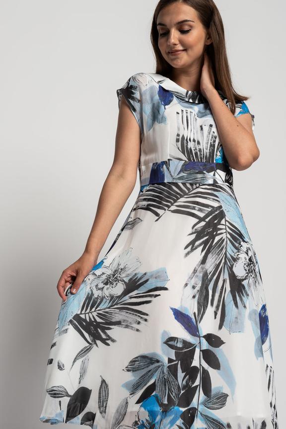 Szyfonowa sukienka za kolano z wywijanym kołnierzem