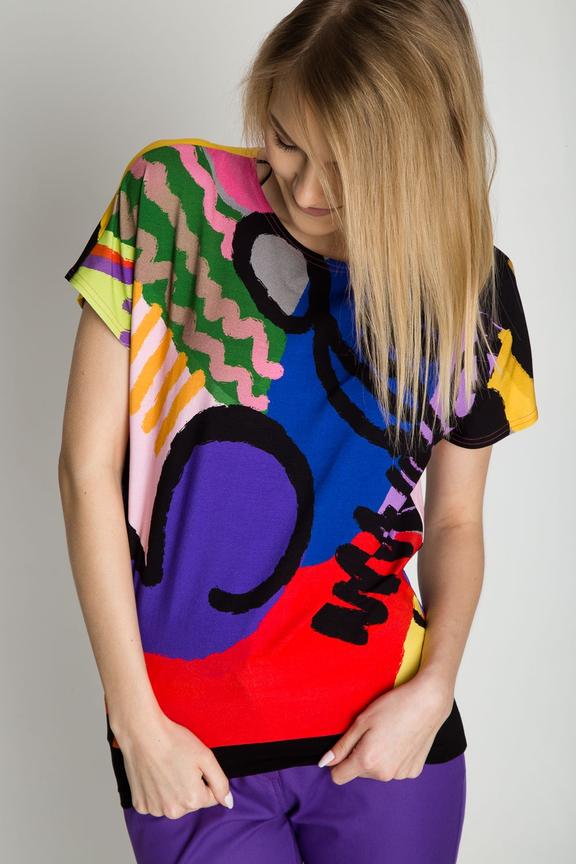 Wzorzysta luźna bluzka z krótkim rękawem