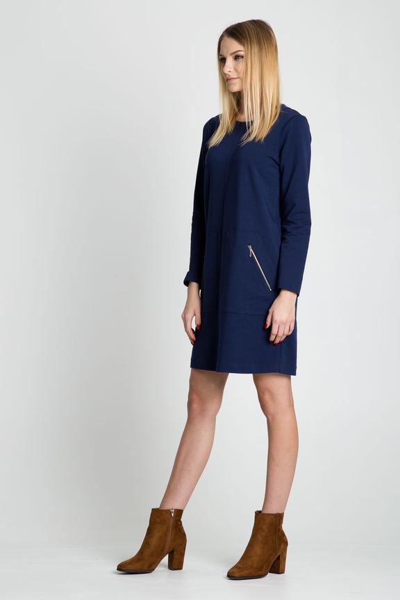 Prosta granatowa sukienka z kieszeniami