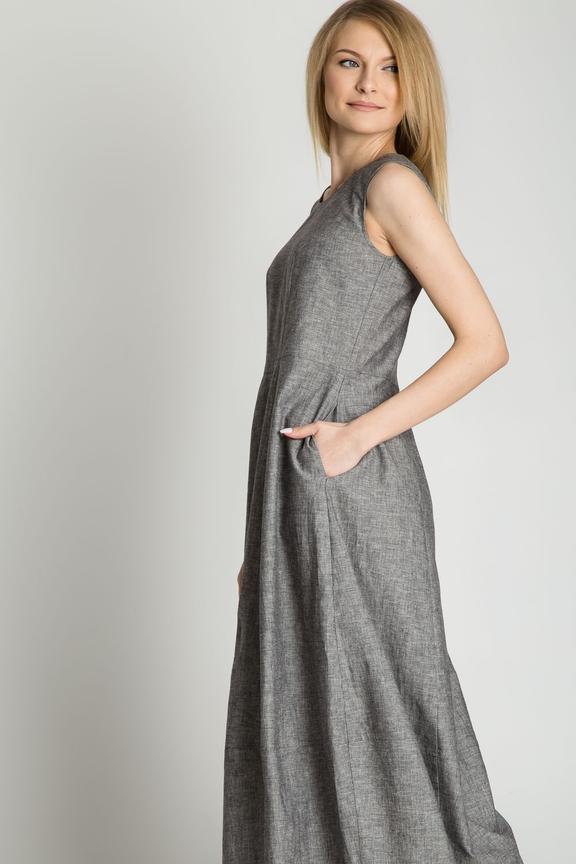 Luźna lniana sukienka z kieszeniami