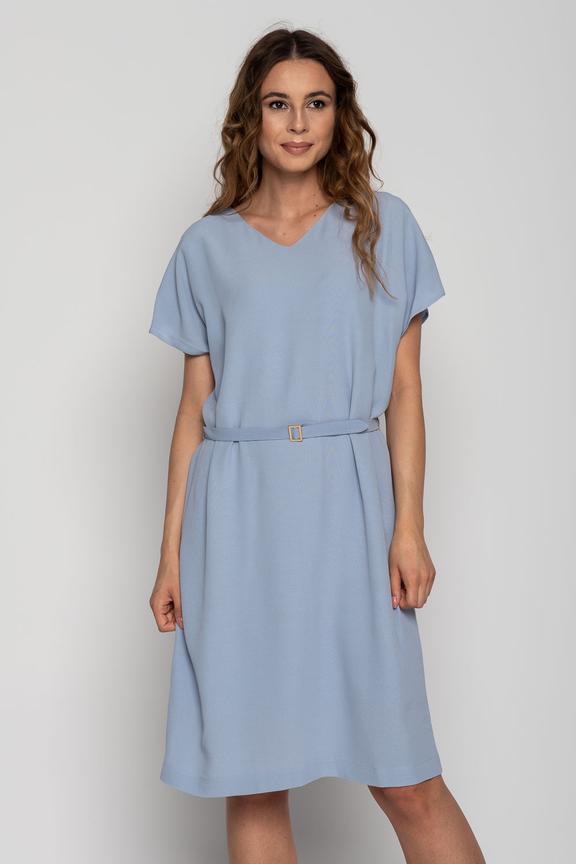 Błękitna luźna sukienka z dekoltem w literkę V