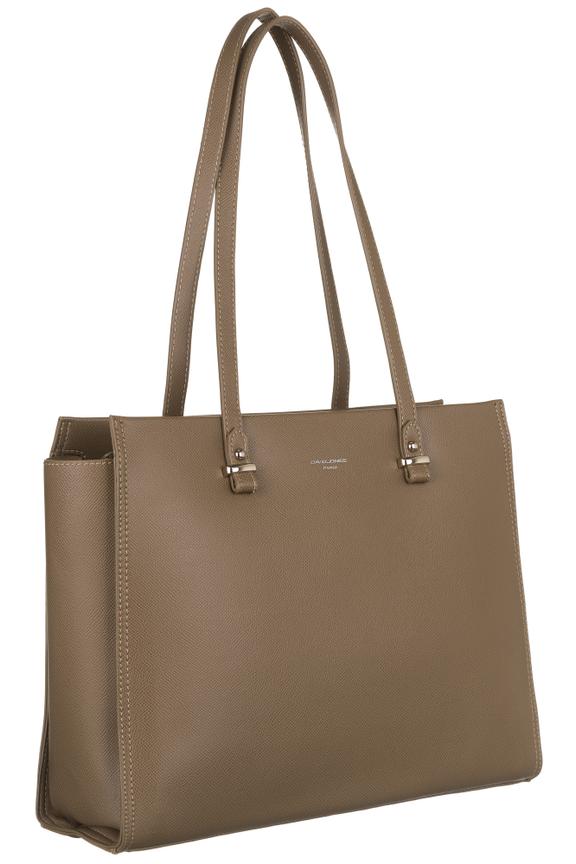 Ciemnobeżowa usztywniana torba ze srebrnymi okuciami