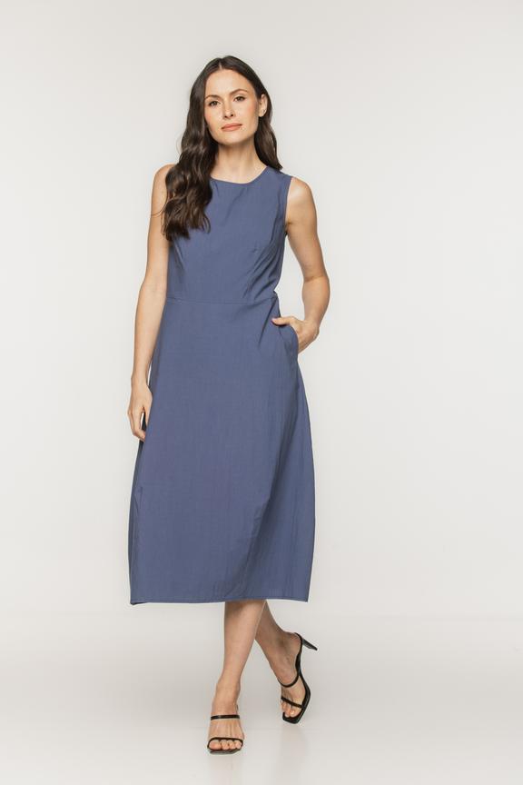 Ciemnoniebieska sukienka z naturalnej gniecionej bawełny