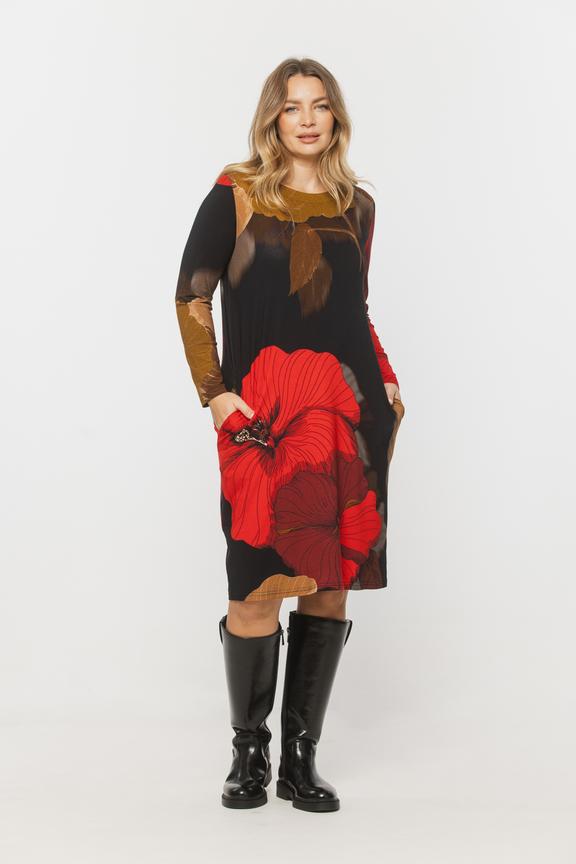 Codzienna trapezowa sukienka z dzianiny przed kolano