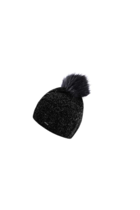 Elegant black women's cap with pompom