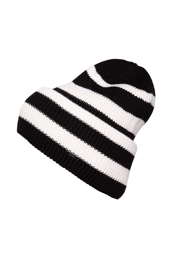 Wool cap with black and white stripes
