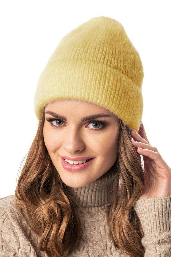 Yellow angora wind-up hat