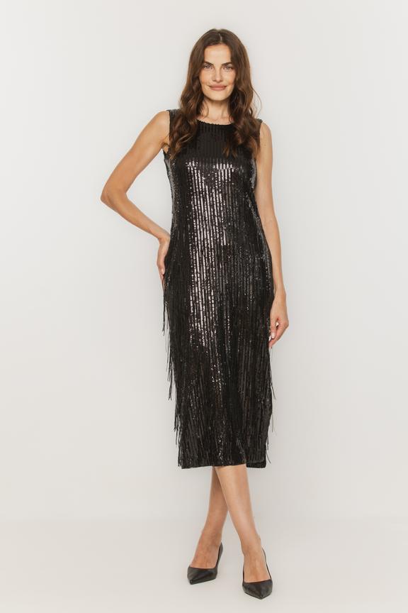 Czarna błyszcząca sukienka glamour z cekinowym wykończeniem