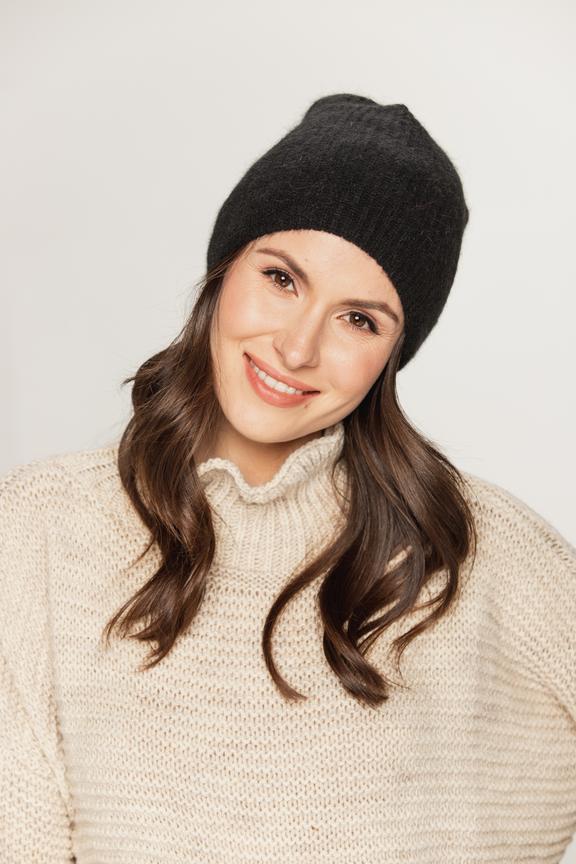 Black angora hat