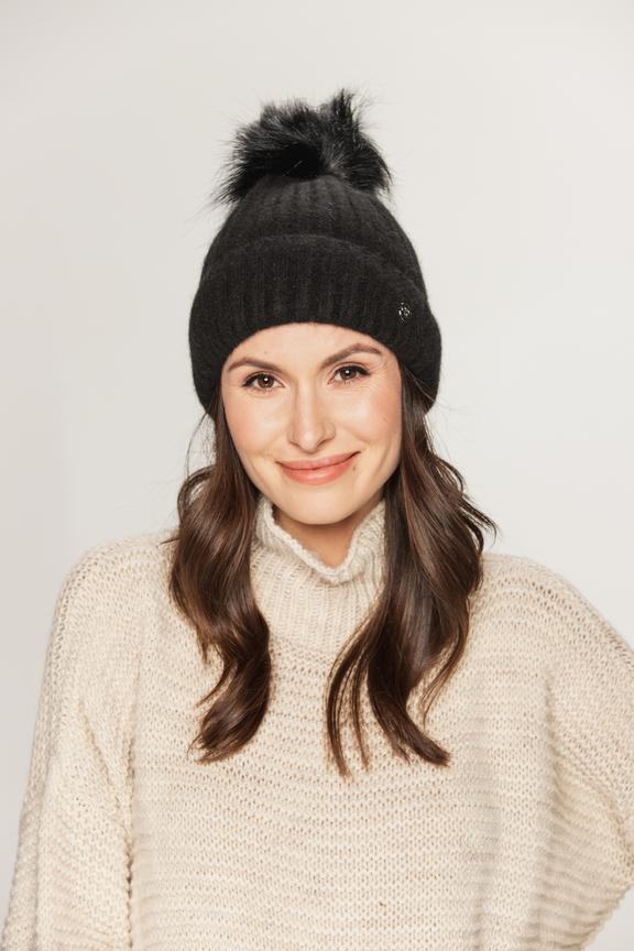 Black cap with pom-pom