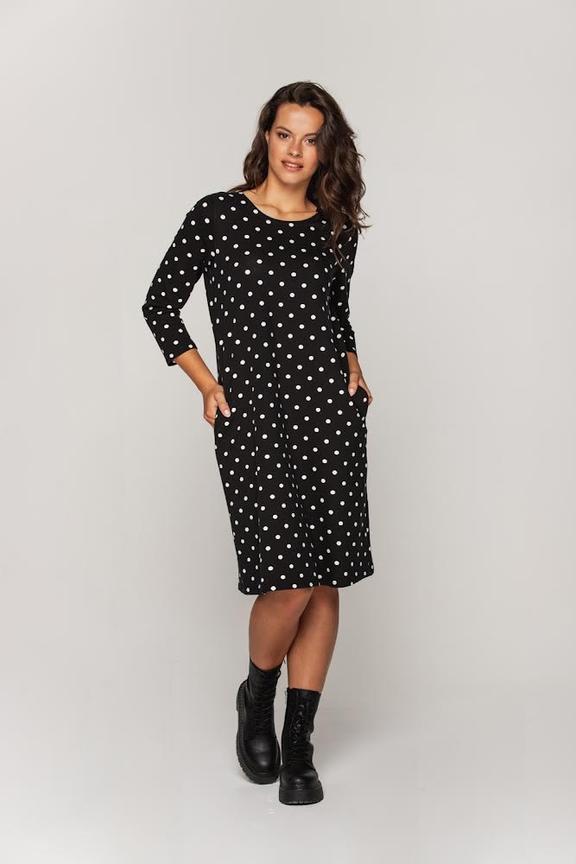 Czarna dresowa sukienka w białe groszki