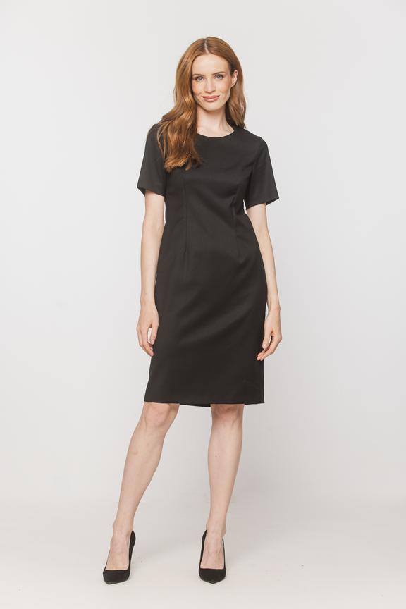 A timeless black dress with short sleeves
