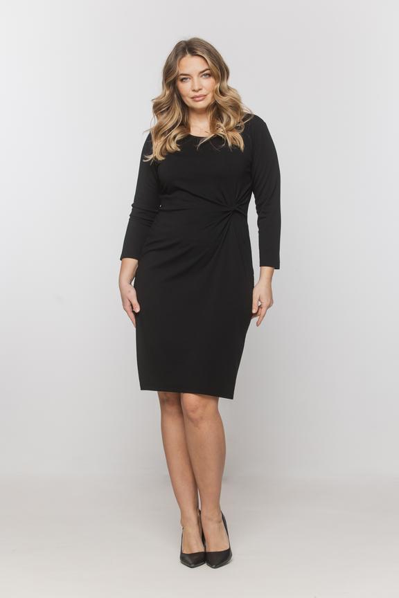 Czarna sukienka z miękkiej dzianiny i modelującym supłem