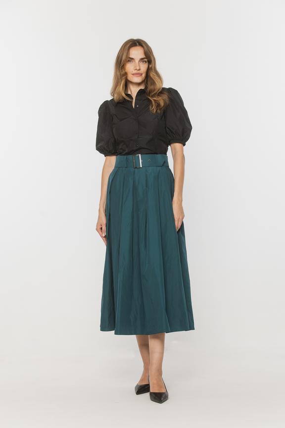 Czarna taftowa koszula z bufiastymi rękawkami