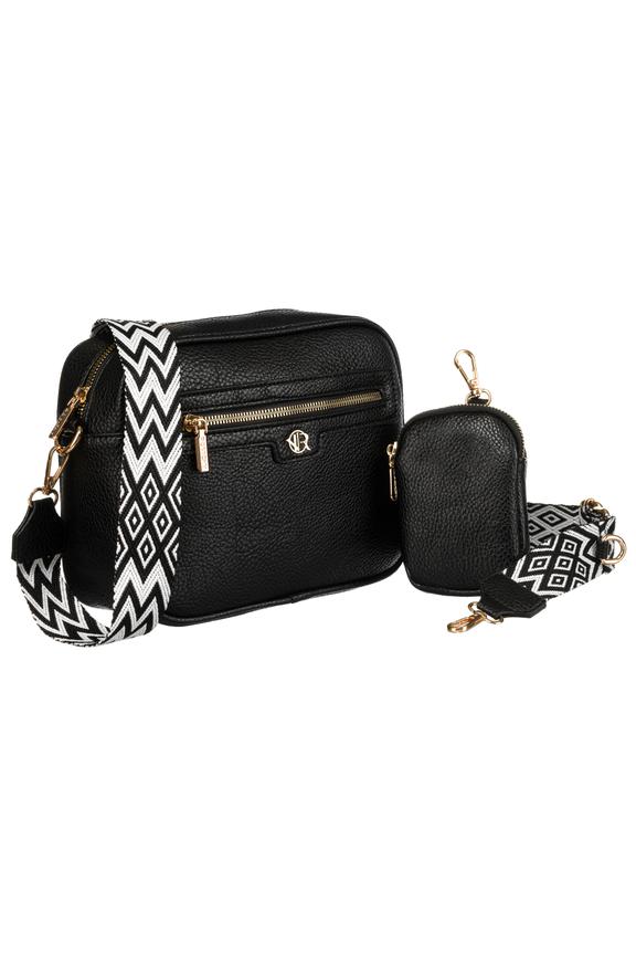 Czarna torebka z szerokim ozdobnym paskiem