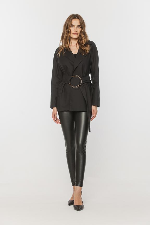 Czarne długie leginsy z elastycznej eko skóry