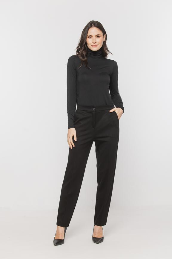 Czarne zwężane spodnie w kant z dzianiny punto