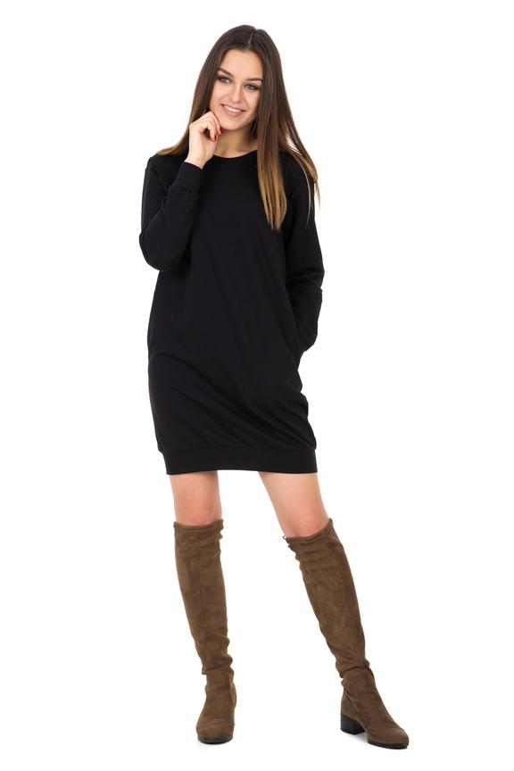 Czarna bawełniana sukienka z długim rękawem