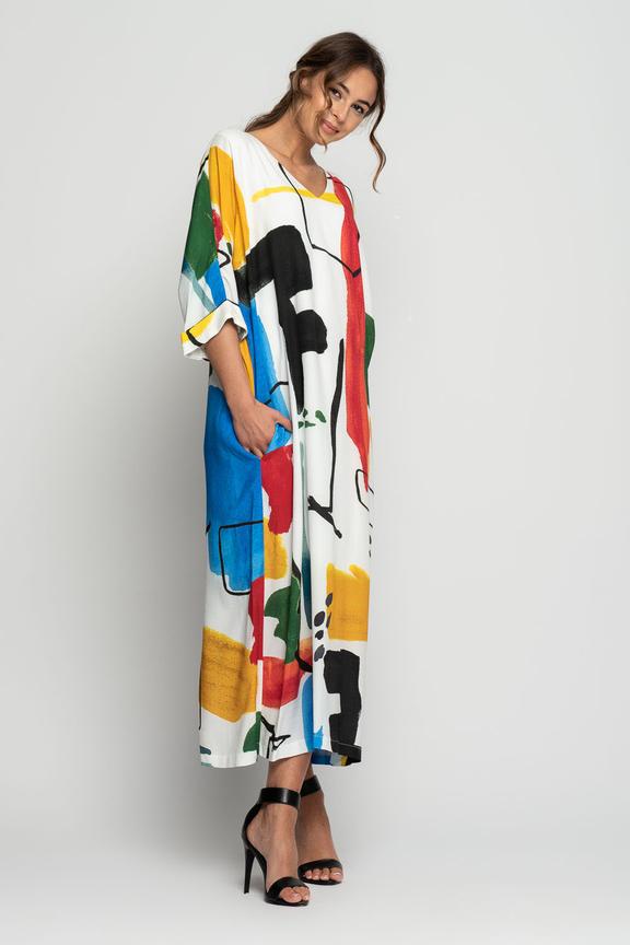 Luźna sukienka maxi z dekoltem w literkę V