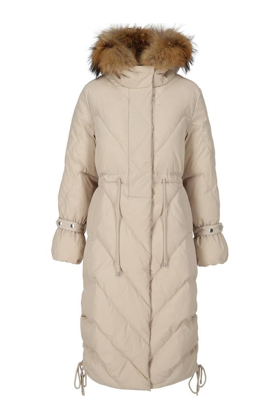 Długa puchowa kurtka damska w beżowym kolorze