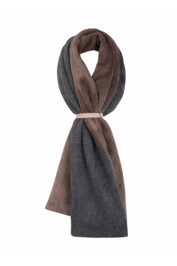 Dwustronny ciepły szaro-brązowy szal