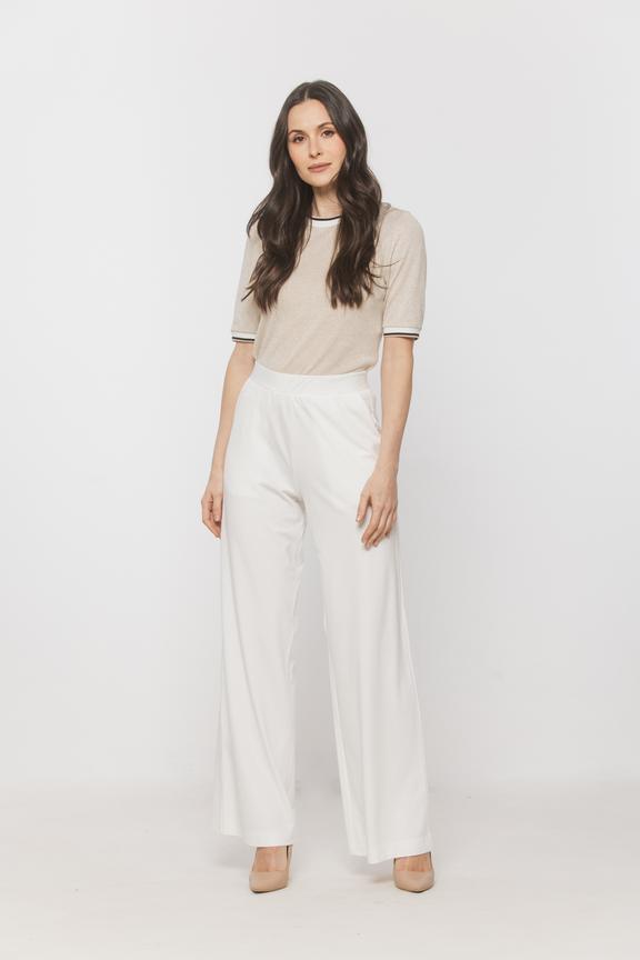 Dzianinowe spodnie ecru z wysokim stanem