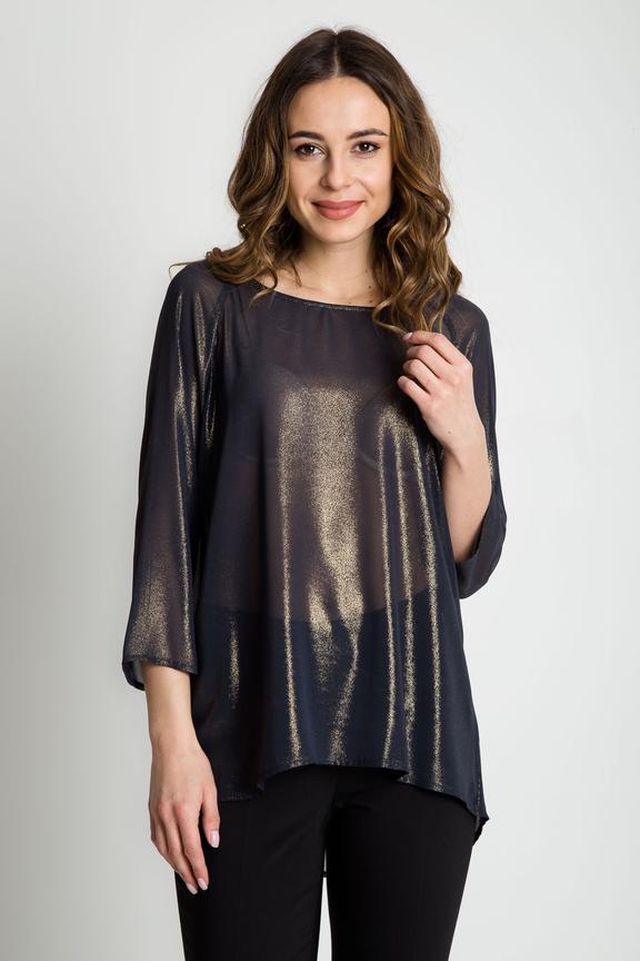 Czarna przeźroczysta bluzka z rękawami 3/4