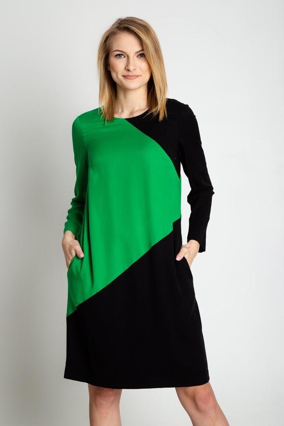 Zielono-czarna sukienka z długim rękawem