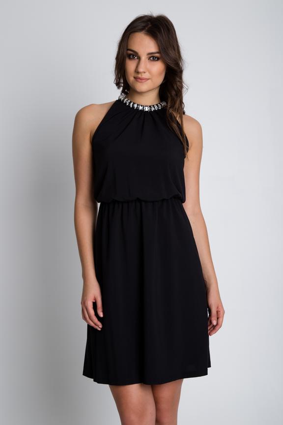 Elegancka czarna sukienka z marszczeniem w talii