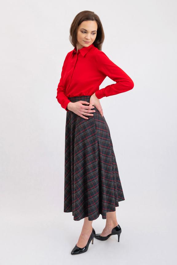 Grey checkered trapeze skirt over the knee