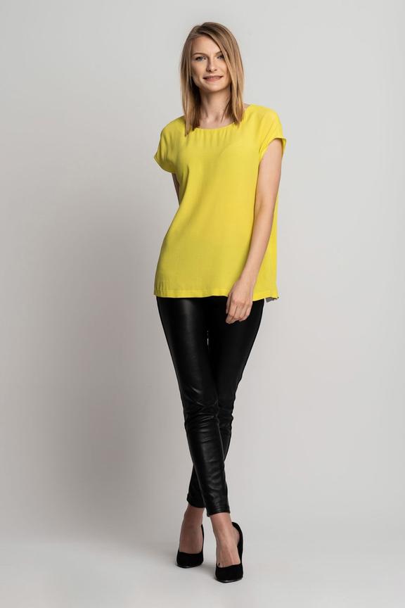 Limonkowa bluzka z łezką z tyłu i zapięciem na guzik