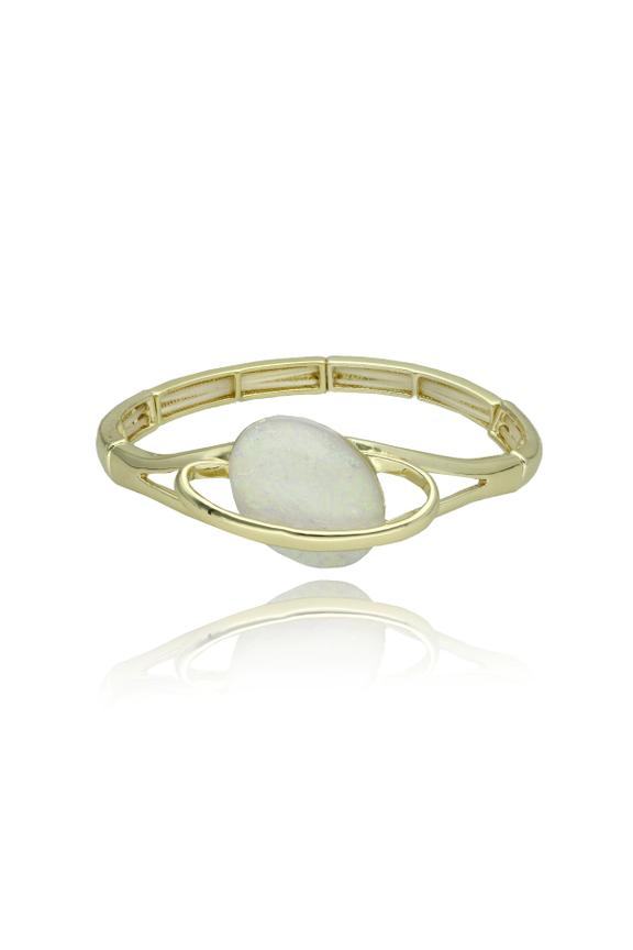 Efektowna złota bransoletka z jasnym kamieniem żywicznym