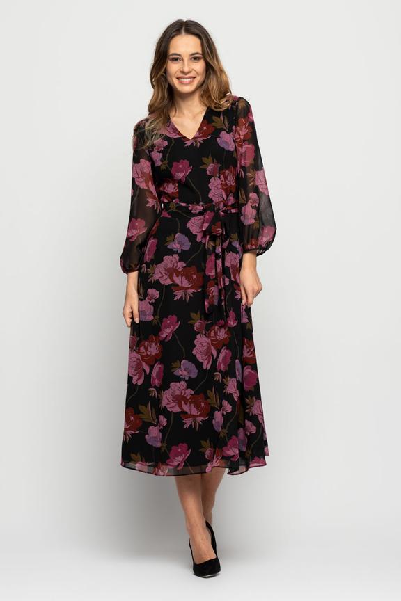 Luźna sukienka midi z wiązaniem w talii