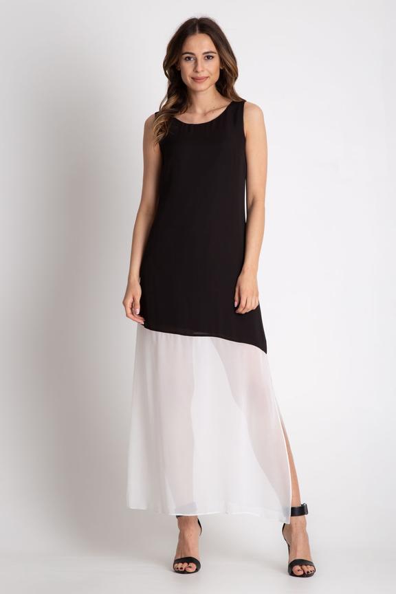 Długa czarno-biała sukienka bez rękawów