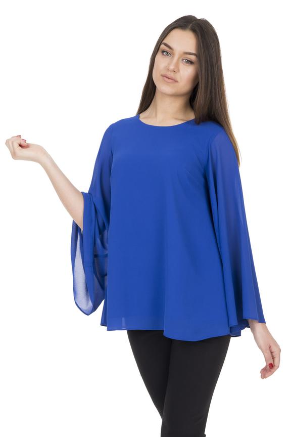 Niebieska luźna bluzka z rozkloszowanymi rękawami