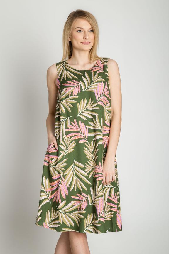 Luźna sukienka bez rękawów zapinana z tył na guzik