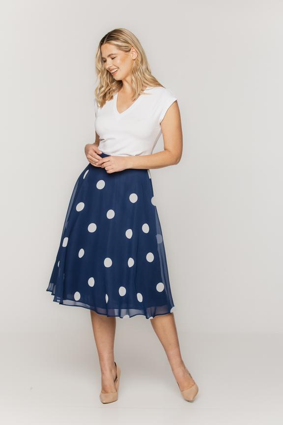Granatowa spódnica w kropki