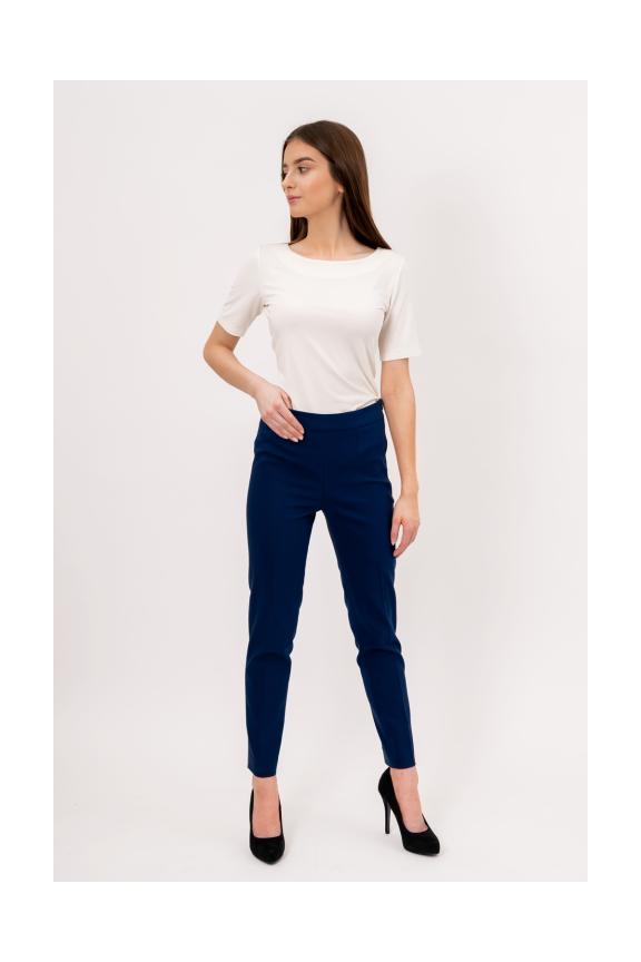 Granatowe dopasowane spodnie z suwakiem z boku