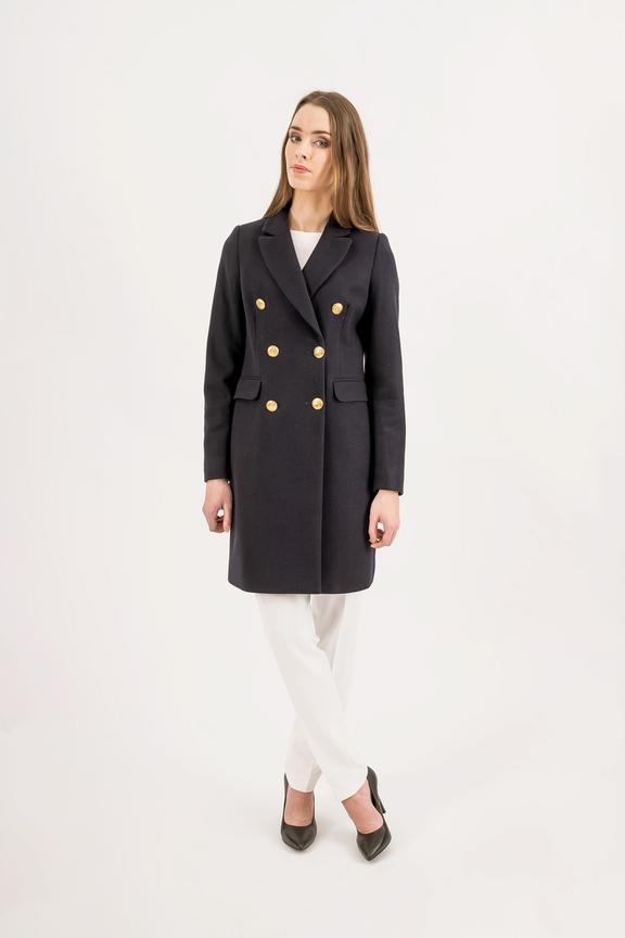 Granatowy płaszcz damski z domieszką wełny